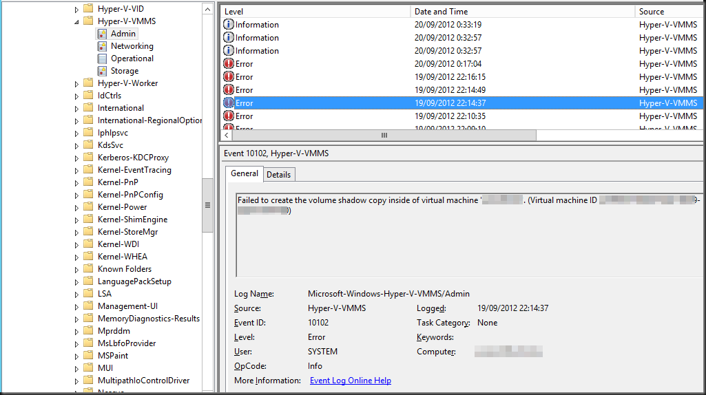 vss retryable failing hyper v