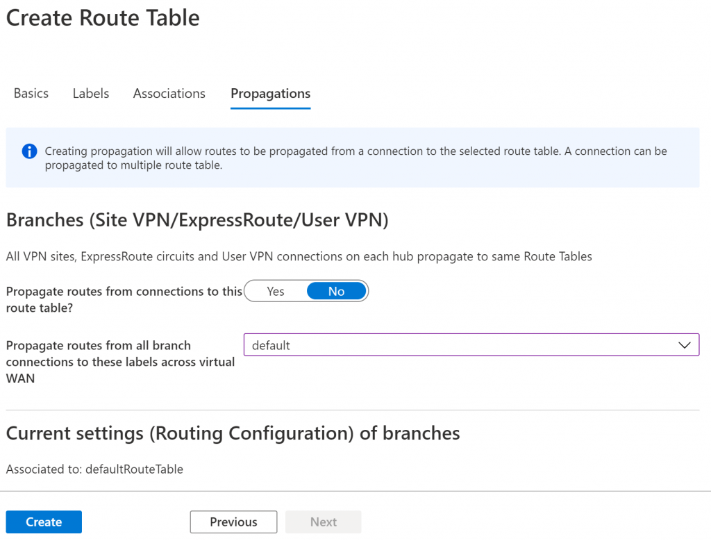 Custom Route Tables in Azure Virtual WAN