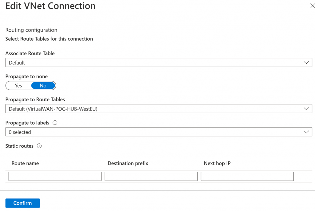 Custom Route Tables in Azure Virtual WAN