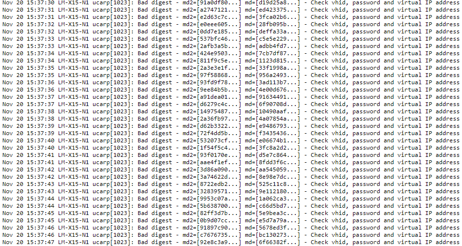 Check vhid, password and virtual IP address