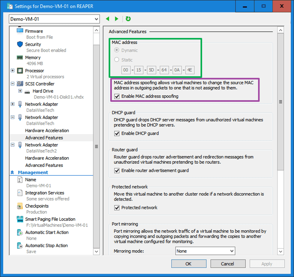 Setting a static MAC address on a guest NIC team in Hyper-V - Working ...