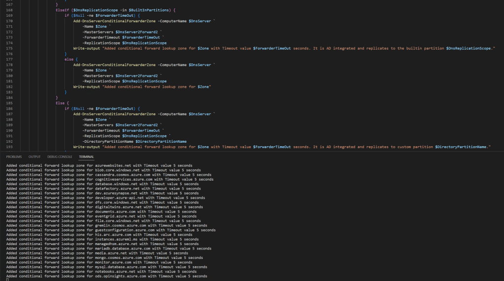 PowerShell script to maintain Azure Public DNS zone conditional forwarders