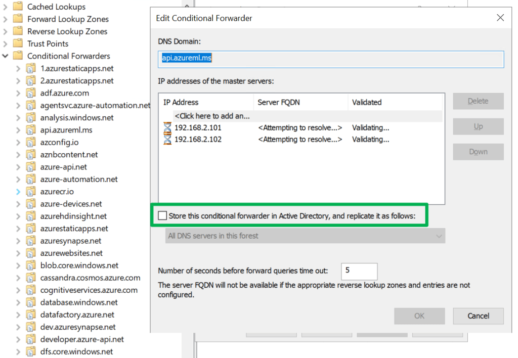 Bug when changing the "store this conditional forwarder in active directory" setting